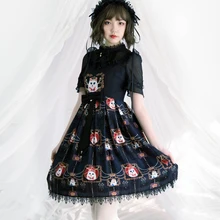 Gothic Lolita Victorian Dress JSK Black Evening Gown Printed Sleeveless Halloween Costume For Women Sweet Loli Plus Size the carousel sweet printed lolita casual jsk dress by alice girl