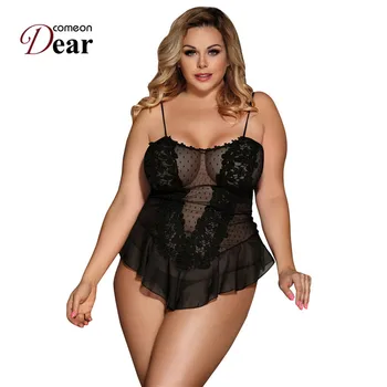 

Comeondear Women Night Dress Sleepwear Lace Sleeveless Large Size Women Nightwear See-Through Nightgowns Women Lingerie RJ80485