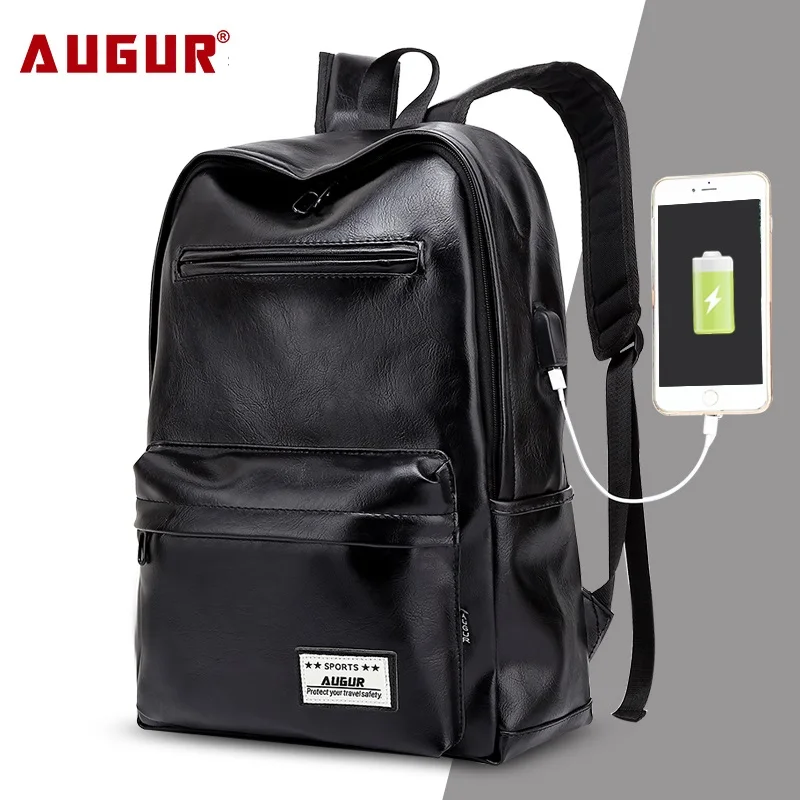 

AUGUR Newest Brand PU Leather Backpack Business Travel Shoulder Bag USB Interface Student Bag Shockproof Laptop Backpack Female