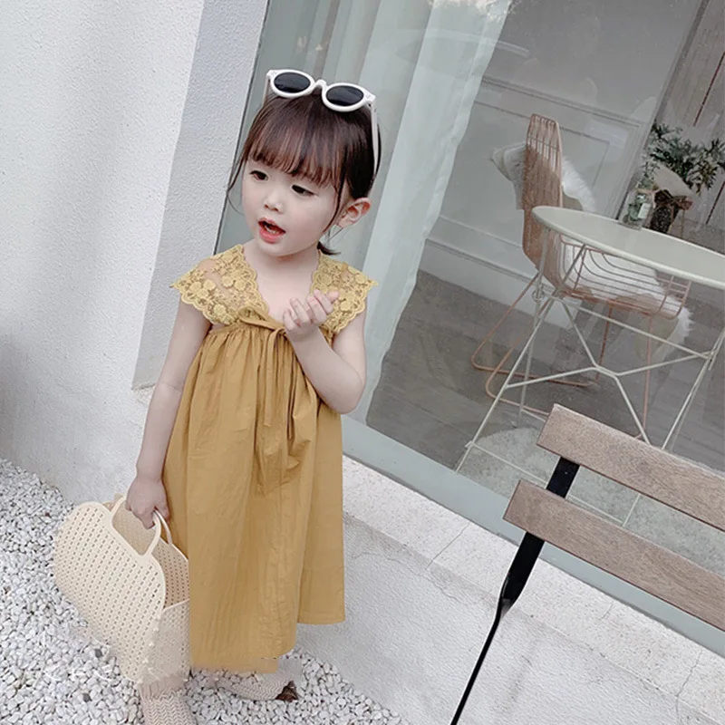 

Mihkalev Solid color kids dresses for girls summer clothes children dresses girls party tutu dress baby dance costume