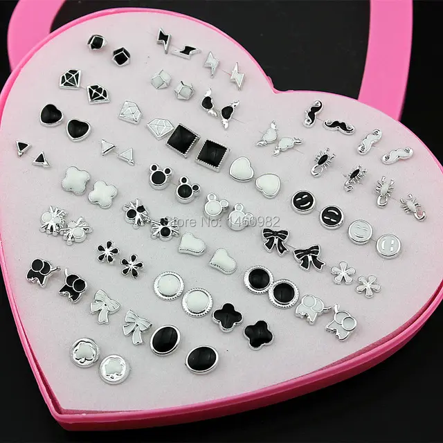 Whole Lot 36 Pairs Random Styles Black White Cartoon Plastic Whole Lot 36 Pairs Random Styles Black White Cartoon Plastic Stud Earrings For Women Hypoallergenic