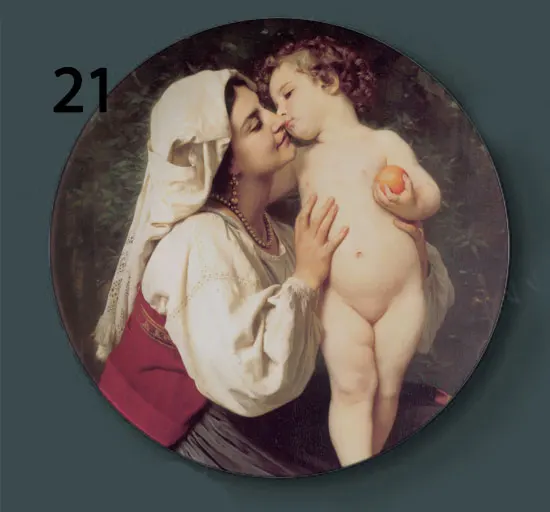 Bouguereau настенные декоративные тарелки классическое художественное блюдо отель фон дисплей мать и ребенок картина маслом тарелка - Цвет: 21