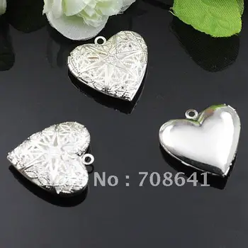 

20x5mm Silver Plated Brass Love Heart Filigree Hollow Photo Frame Locket Pendant Diy Jewelry Settings Findings Wholesale