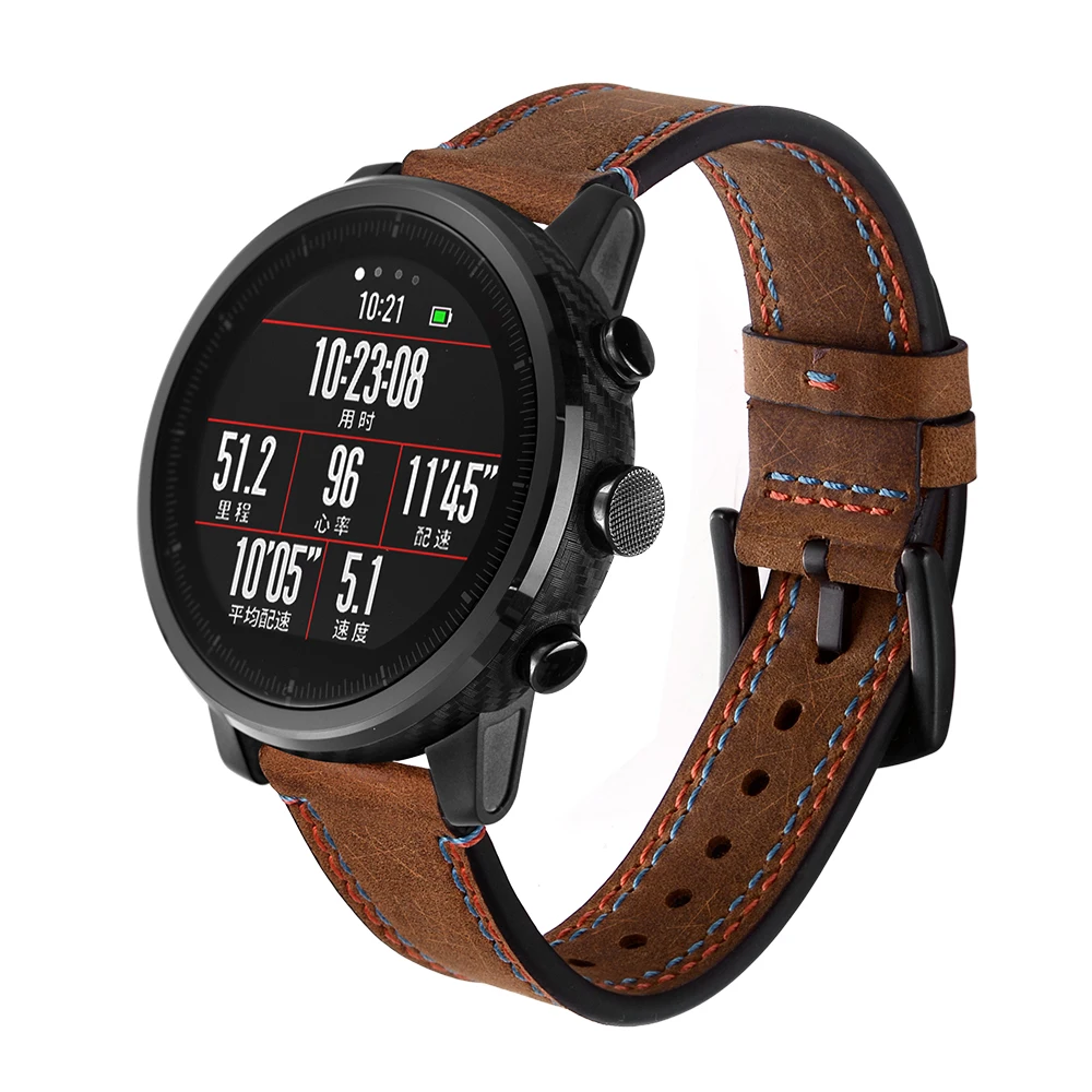 

Cow Leather Strap For HUAMI Amazfit Stratos 1/2 Straps Smart Watch Band 22mm Watch Strap Bracelet Sport Bands Accessories