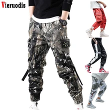 Мужские камуфляжные штаны мужские брюки хип-хоп Уличная лента молния брюки мужские хлопковые черные тонкие шаровары, штаны для бега брюки с боковыми карманами
