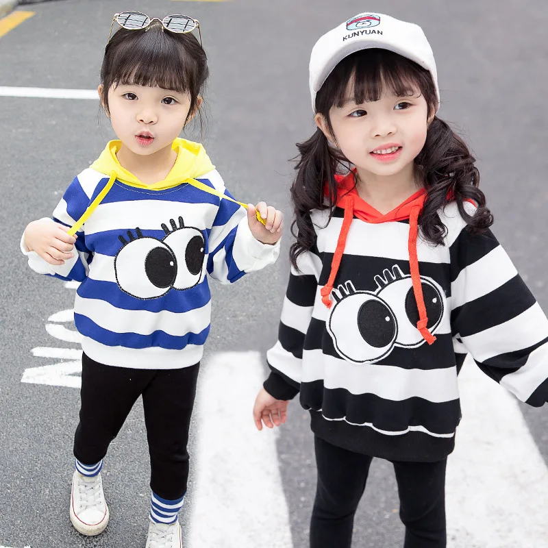 

1-5T Spring Toddler Girl Clothes Hooded Striped Casual Sportwear Suit Loose Tops + Pant 2pcs Set Girls Fall Outfits Kids Clothes