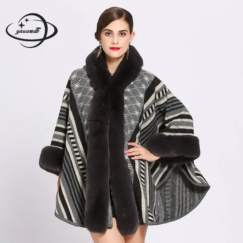 

60*80cm Women Capes Coat Winter Female Ponchos Hooded Striped Wraps Fashion Scarf Shawl Stoles Ladies Outerwear Clothes Y90