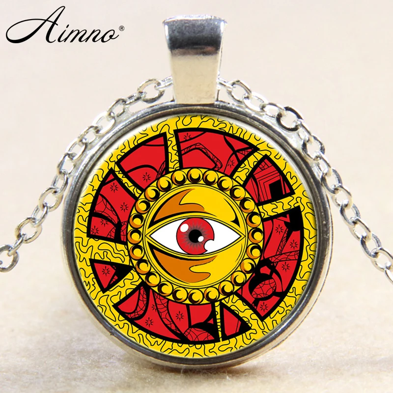 Statement Necklaces Red Evil Eye Pattern Glass Pendant Necklace Silver