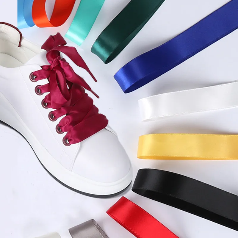 

1Pair 80cm Length Flat Candy Color Satin Shoelaces Ribbon Multicolor Solid Shoelaces Shoe Laces for Sneaker Sport Shoes 2CM Wide