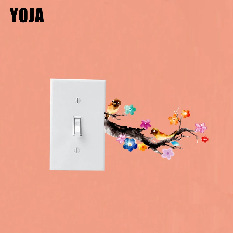 YOJA Cute Design Lovely Colorful Flowers Glass Bird Switch Sticker PVC Cartoon Room Decor Wall Decal 15SS0249 | Дом и сад