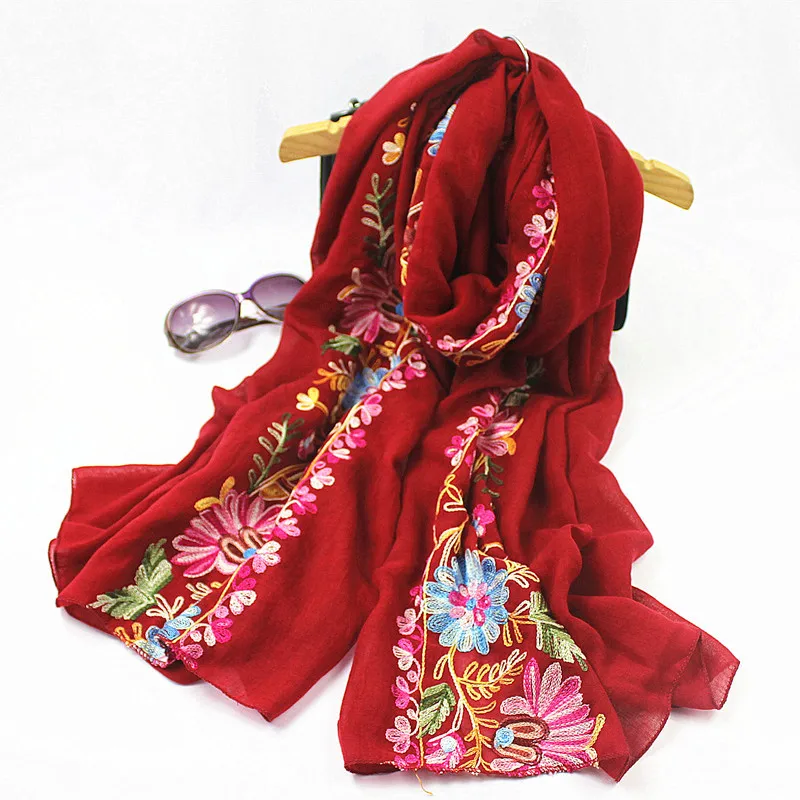 

90*180 National scarves elegant floral embroidered hijab scarves Top quality vintage shawls Free shipping
