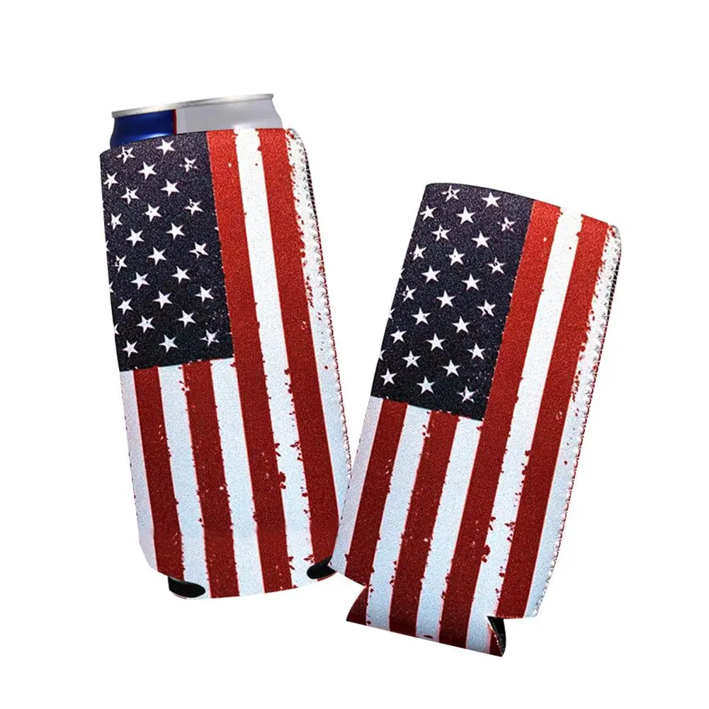 

6PCS USA Flag Slim Can Cooler Sleeves Beer Skinny 12 oz Neoprene Coolies Perfect For Slim Red Bull Michelob Ultra Spiked Seltzer