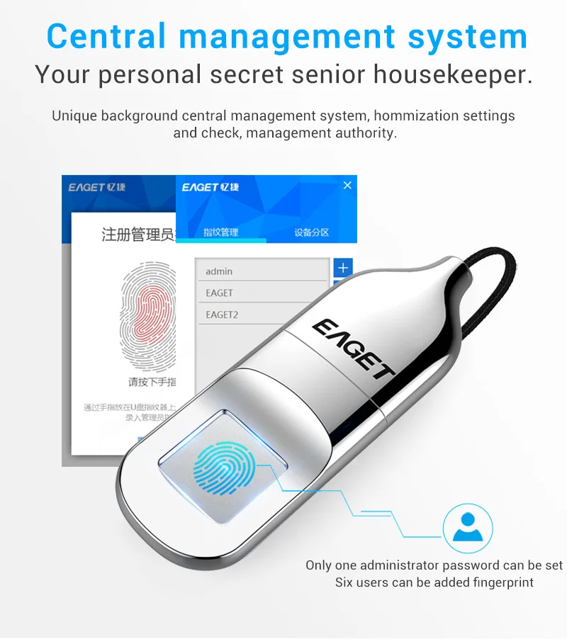 EAGET USB Флешка 64 ГБ Накопитель Отпечатков Пальцев Компактный Накопитель С Шифрованием 32GB USB Флэш-Накопитель Флкшка Для Ноутбука PC