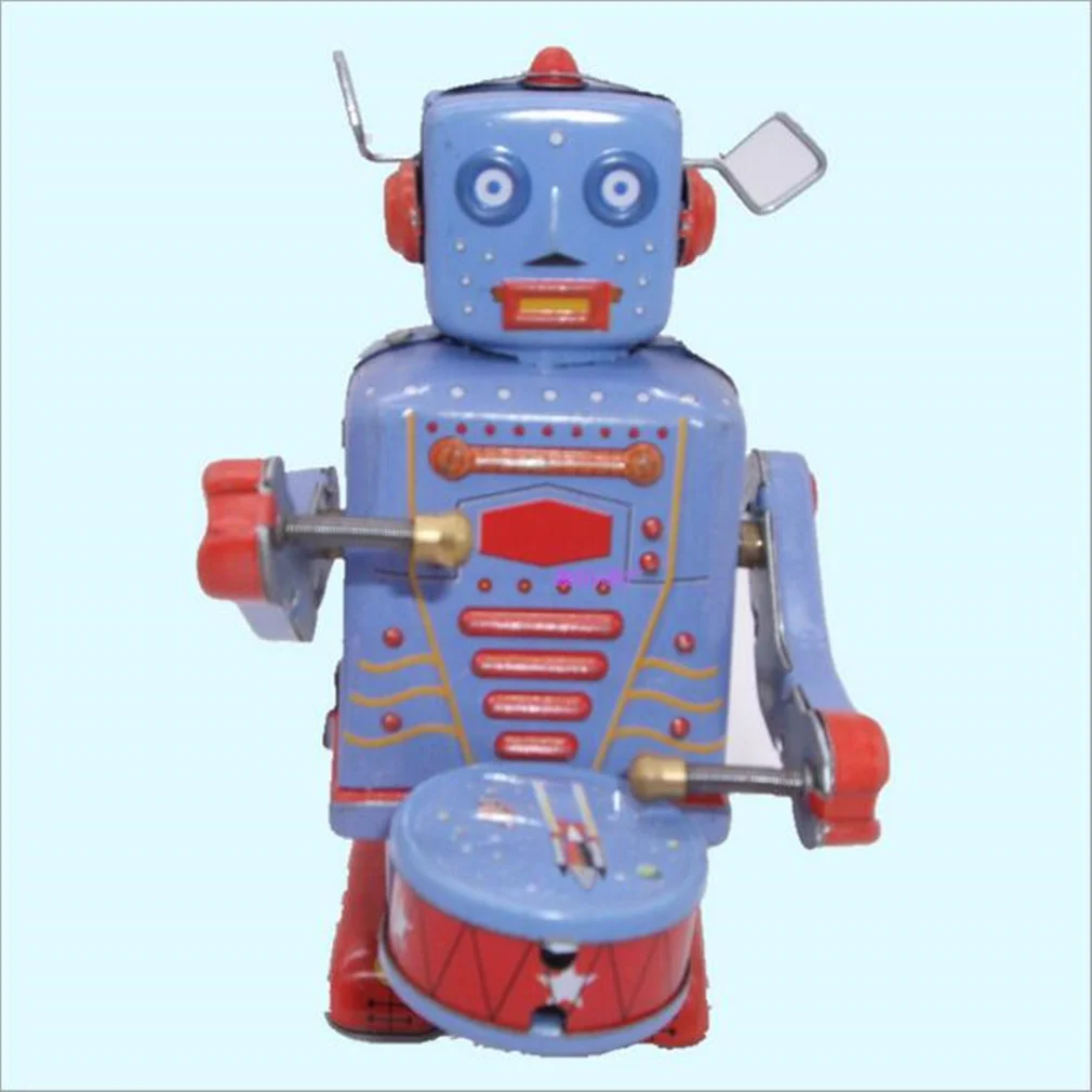 Metal Sheet Drumming Robot Wind Up Toys Winding Clockwise Grownups Adult Toy Classical