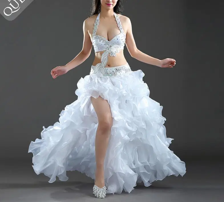 

new Quality Belly Dance Skirt Sexy Side Slit Dancer Performance Costume Waves Skirt Adults Solid Purple White 12 Color *new*