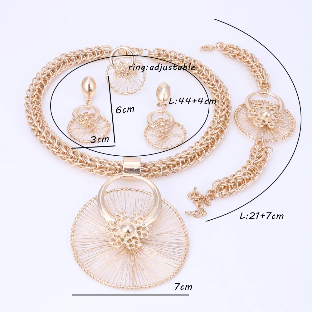 Ожерелье Серьги Браслет Кольцо Цветочный Дизайн Ювелирные наборы для женщин Свадебные вечерние аксессуары Дубай кулон набор