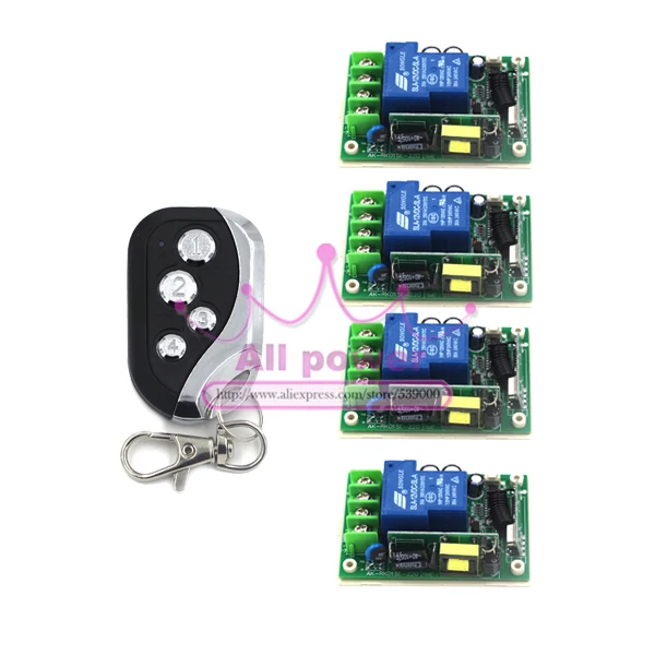 

free shipping AC85V-250V 10A 1 CH RF Wireless Remote Control System 1 transmitter and 4 receiver ,waterproof remote