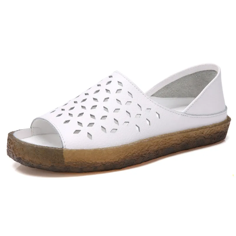 MORAZORA/ г. большой размер 44, обувь из мягкой кожи, женская летняя обувь на плоской подошве, простая повседневная обувь для беременных женщин, обувь на плоской подошве для мам - Цвет: Y036 white