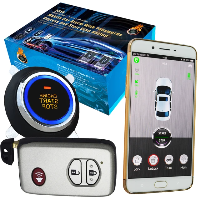 Cheap smart key security alarm system car with smart phone app control gps tracking feature passwords keyless entry engine start stop 