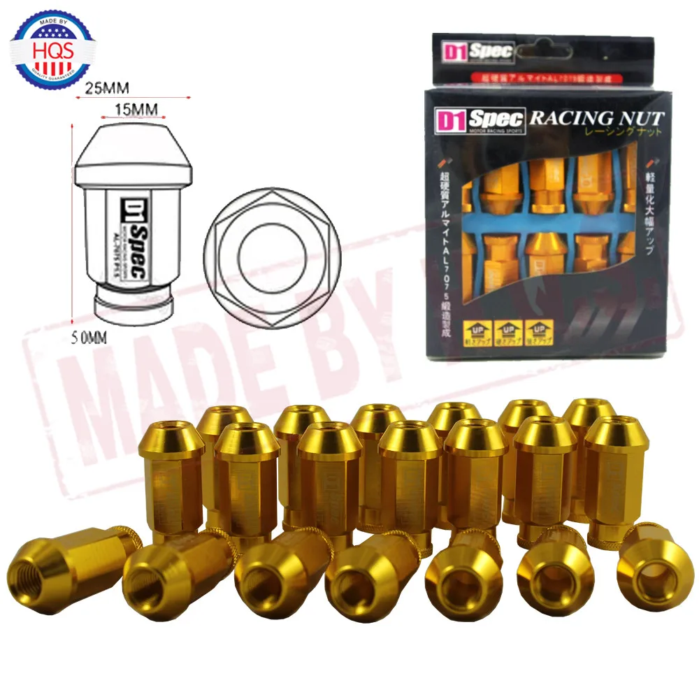 KP Gold 20pcs D1 Spec M12 x 1.5 Aluminum Racing Wheel Lug Nuts For