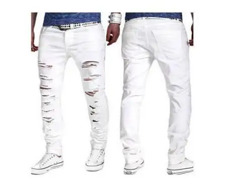 Mens Casual Skinny Jeans Pantaloni Uomo Solido Nero Bianco Matita Jeans  Strappati Mendicante Jeans Con Foro Ginocchio Per I Giovani Uomini|beggar  jeans|jeans pants menskinny jeans - AliExpress