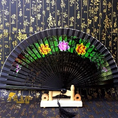 Новые продукты Cheongsam красный Craft Ladies'Folding Fan окрашенный деревянный полый двухсторонний вентилятор страстный испанский танец - Цвет: 22