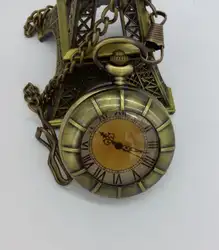 Винтаж темно-коричневый Стекло бронза антиквариат римскими цифрами Мужчины стимпанк Брелок Сеть карманные часы