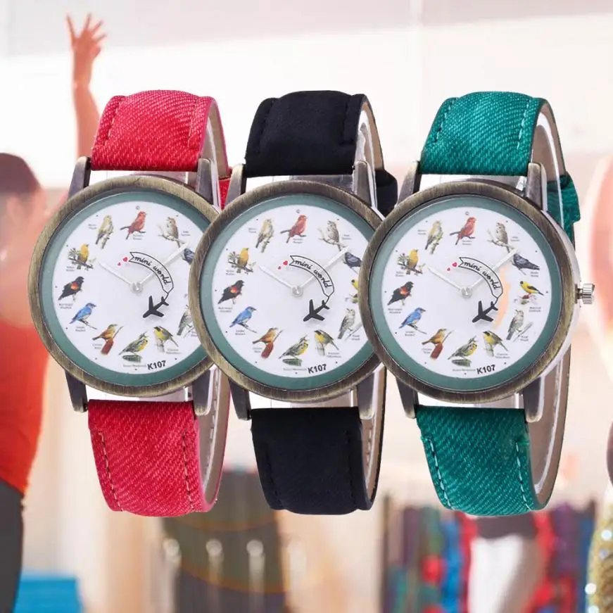 Модные женские наручные часы с принтом птицы, винтажные простые роскошные стильные часы для женщин, темпераментные деловые кварцевые часы# D