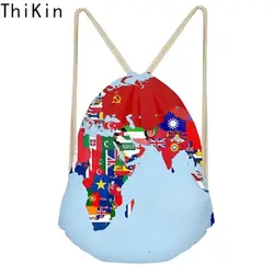 THIKIN мультфильм 3D Карта мира печати Drawstring сумка для мальчиков девочек школьников рюкзаки большой Softback Мода дорожна сумка