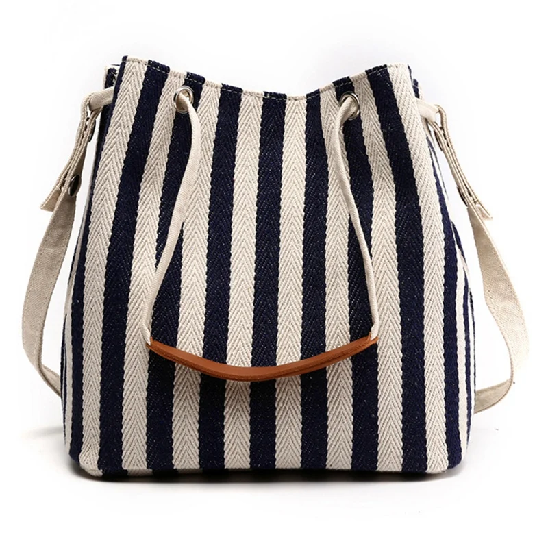 

LJL-Big Stripe Shoulder Handbags Shopping Bag Beach Handbag New Fashion Canvas Bag Wild Striped Beach Bag