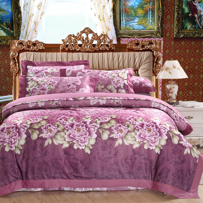 Розовый Фиолетовый Комплект постельного белья королевского размера кровать/Простыня Набор хлопок постельное белье пододеяльник juego/ropa de cama parure de lit