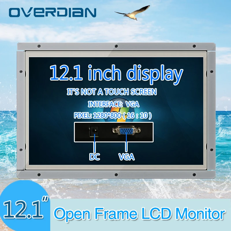 

12"VGA Interface White Open Frame Metal Shell All Angle of View Non-Touch IPS Screen Industrial Control Lcd Monitor TFT Type