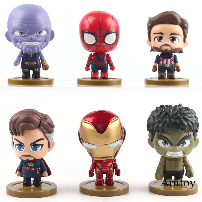 Marvel Avengers Toys Q Version Iron Man Spiderman Captain America Doctor Strange Hulk Thanos Toys PVC Collectible Model Toy 6cm