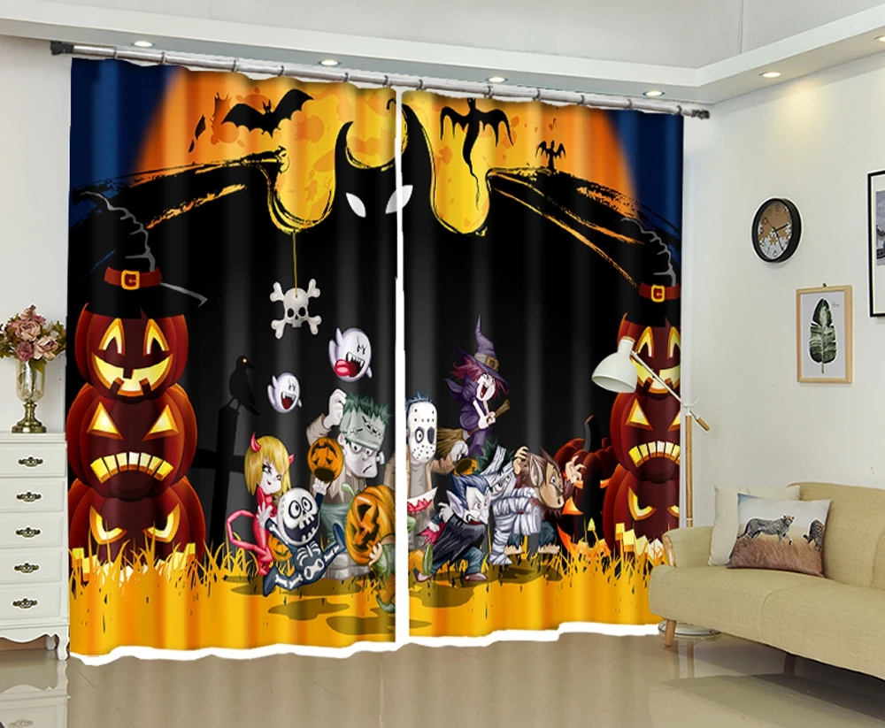 

Halloween children's dress 3D Window Curtains Blackout Living Room Hotel Bedroom decorate Drapes Cortinas Rideaux pillowcase