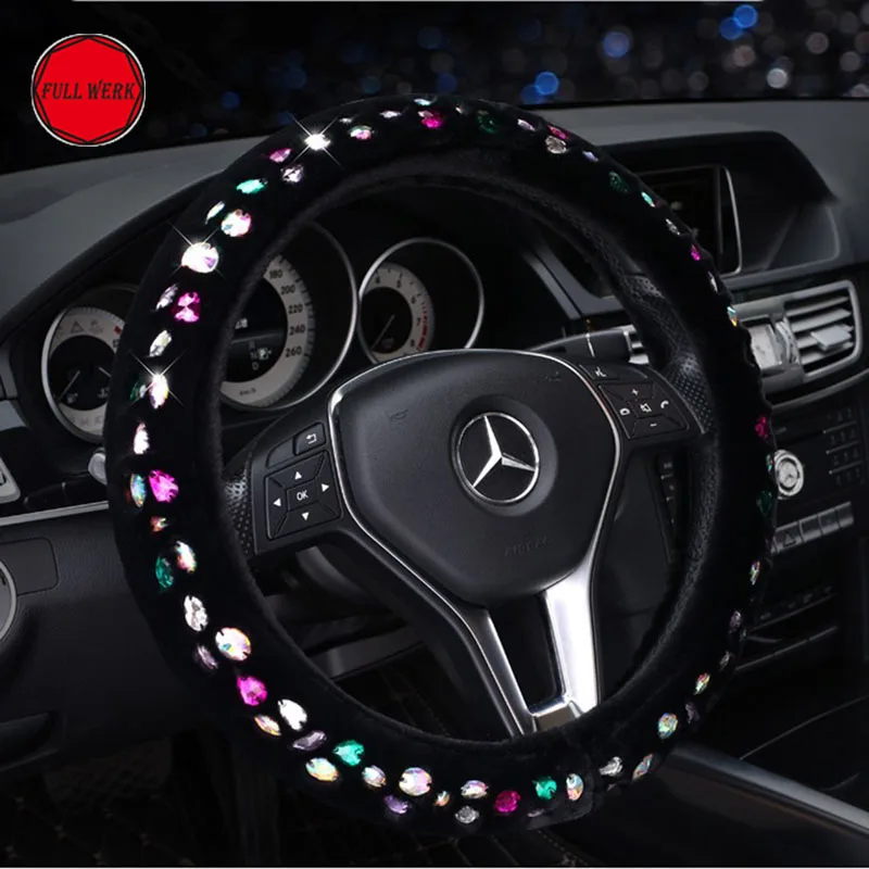 Luxury font b Car b font Winter Soft Plush Steering Wheel Cover with Full of Shiny