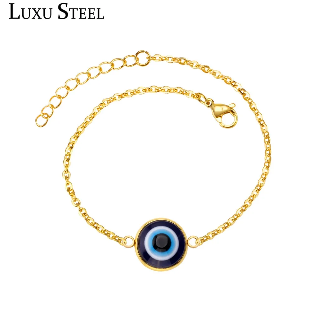 Роскошные стальные браслеты из нержавеющей стали для женщин, золото/серебро, милый голубой глаз, классика, звено, цепь, омары, хлопья, цепи, браслеты