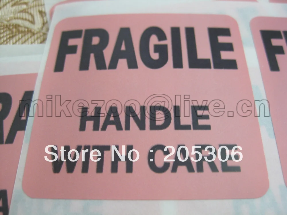 1000 шт 51x51 мм хрупкая ручка с заботой розовый+ черный стикер этикетки доставки, пункт № SS13