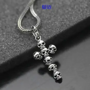 

Thai silver 925 silver imported Manhattan Black Onyx Skull Cross Pendant 3.15cm.
