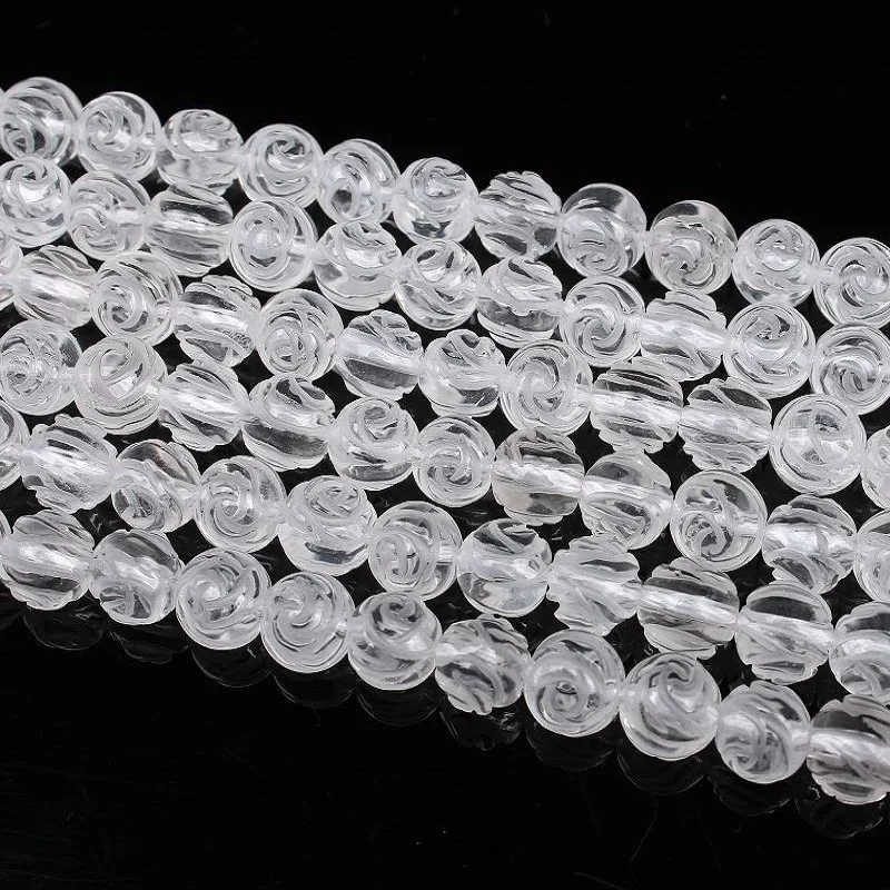 

6 8 10 12mm Natural Round Flower Carved Clear Quartz Crystal White Gemstone Loose Beads For Necklace Bracelet DIY Jewelry Making