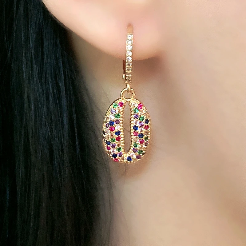 

Luxury Shell Shape Dangle Earrings For Women Gold color copper micro pave Colorful Cubic zirconia charm Fashion party Jewelry CZ