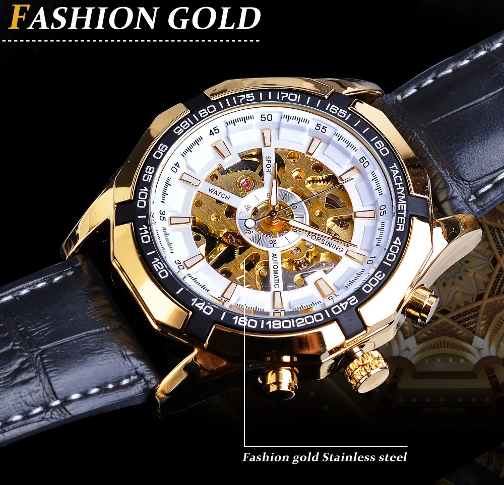Forsining мужские часы лучший бренд класса люкс золотые наручные механические часы мужские водонепроницаемые часы с кожаным ремешком Relogio Masculino