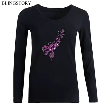 

BLINGSTORY Autumn Plus Size Women Tops V Neck Female Bead Flower Tshirt Feminina S-6XL