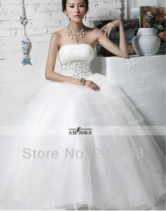

Free Shipping In Stock White Beaded Strapless Wedding Dress custom size&color