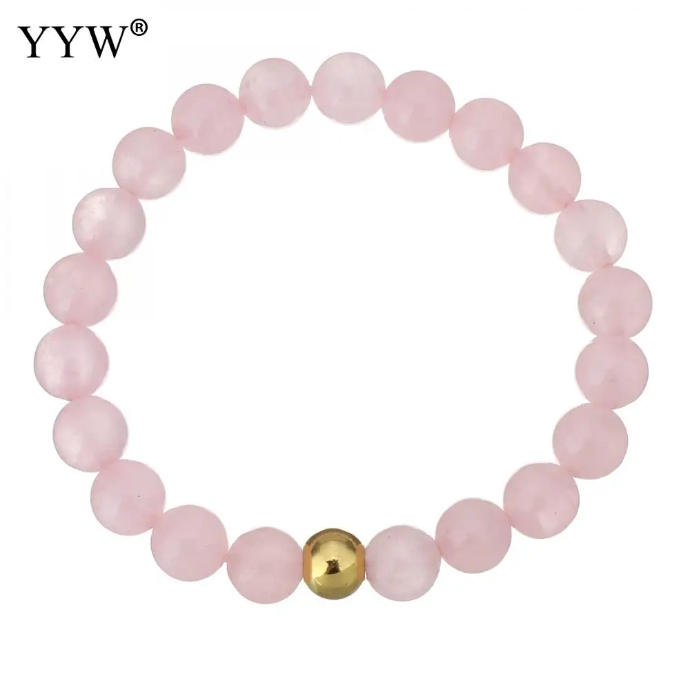 Casual pink stone Bracelet Stainless Steel Beads for Women Personality