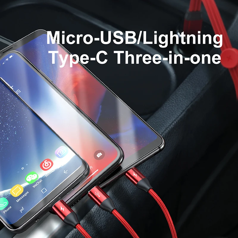 Baseus 3 в 1 USB кабель для iPhone Micro usb type C кабель для Android мобильного телефона магнитное освещение зарядное устройство кабель USBC Microusb