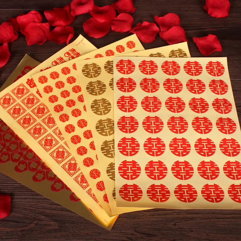 5pcs Mini Wedding Envelope Stickers 8 Styles Offer Red/gold Double  Happiness Wall Poster Festive Bride and Groom Window Sticker