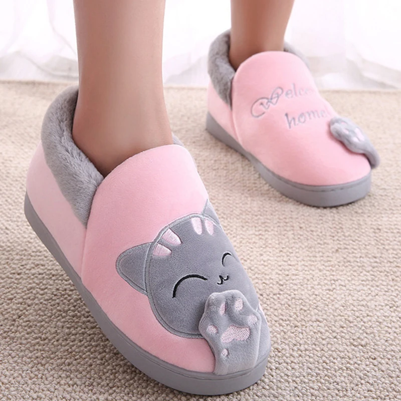 Women Winter Warm Home Slipper Home Shoes Female Cat Animal Slip On