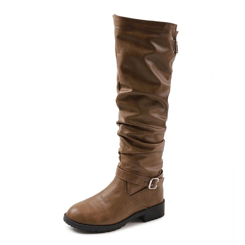 Женские сапоги до колена без шнуровки chaussures femme женская обувь на низком массивном