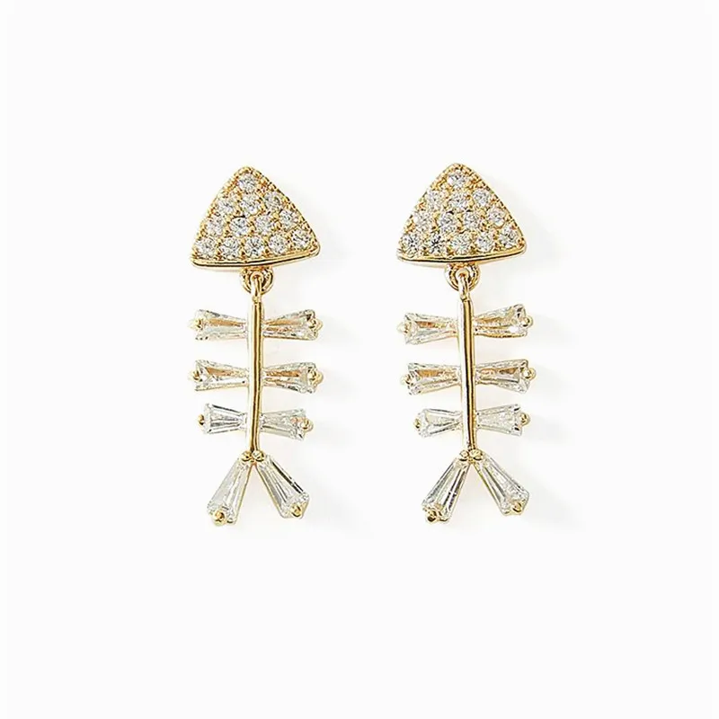 

XIAO YOUNG 925 Silver Needle Chic Fishbone Zircon Drop Earrings Mini Elegant Fashion Jewelry For Women Cute Gift Wholesale