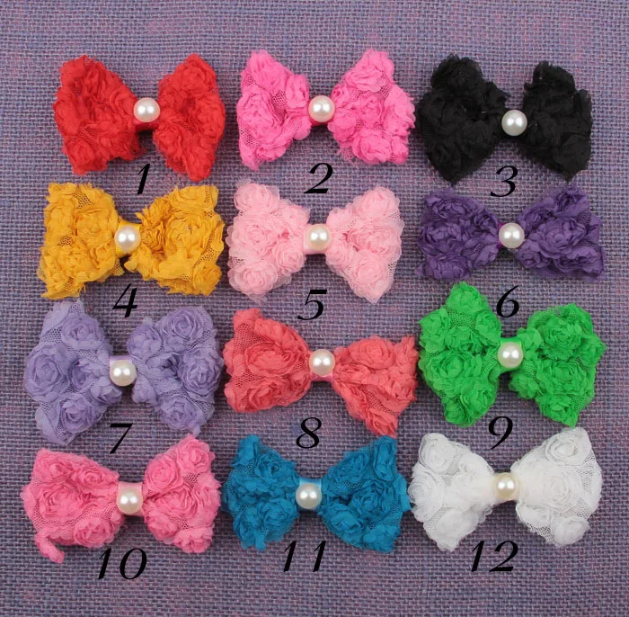 

Yundfly 3.2" 100pcs Lace Chiffon Rose Hair Bows with Faux Pearl for Girls Women DIY Headwear Hair Accessories